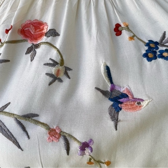 ANTHROPOLOGIE EMBROIDERED BIRDS FUN FLORAL PRINT FRINGE GATSBY HALTER STYLE … - Picture 6 of 14